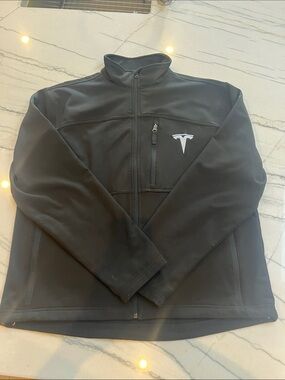 Tesla Men's Black Zip-Up Softshell Jacket with Chest and Back logo